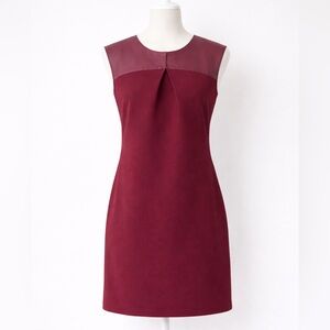 Burgundy Dress with Leather Detail - Size 8